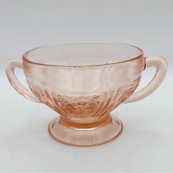 Vintage Federal Glass Pink Sharon Cabbage Rose Sugar & Creamer Depression Glass - Picture 6 of 8